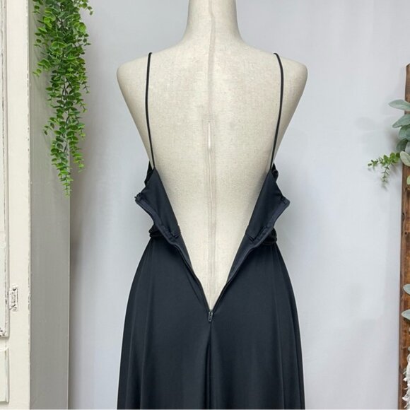 Vintage 70s Maxi Dress Small Black Slinky Spaghetti Strap Jersey Gown Union Made - Picture 10 of 12